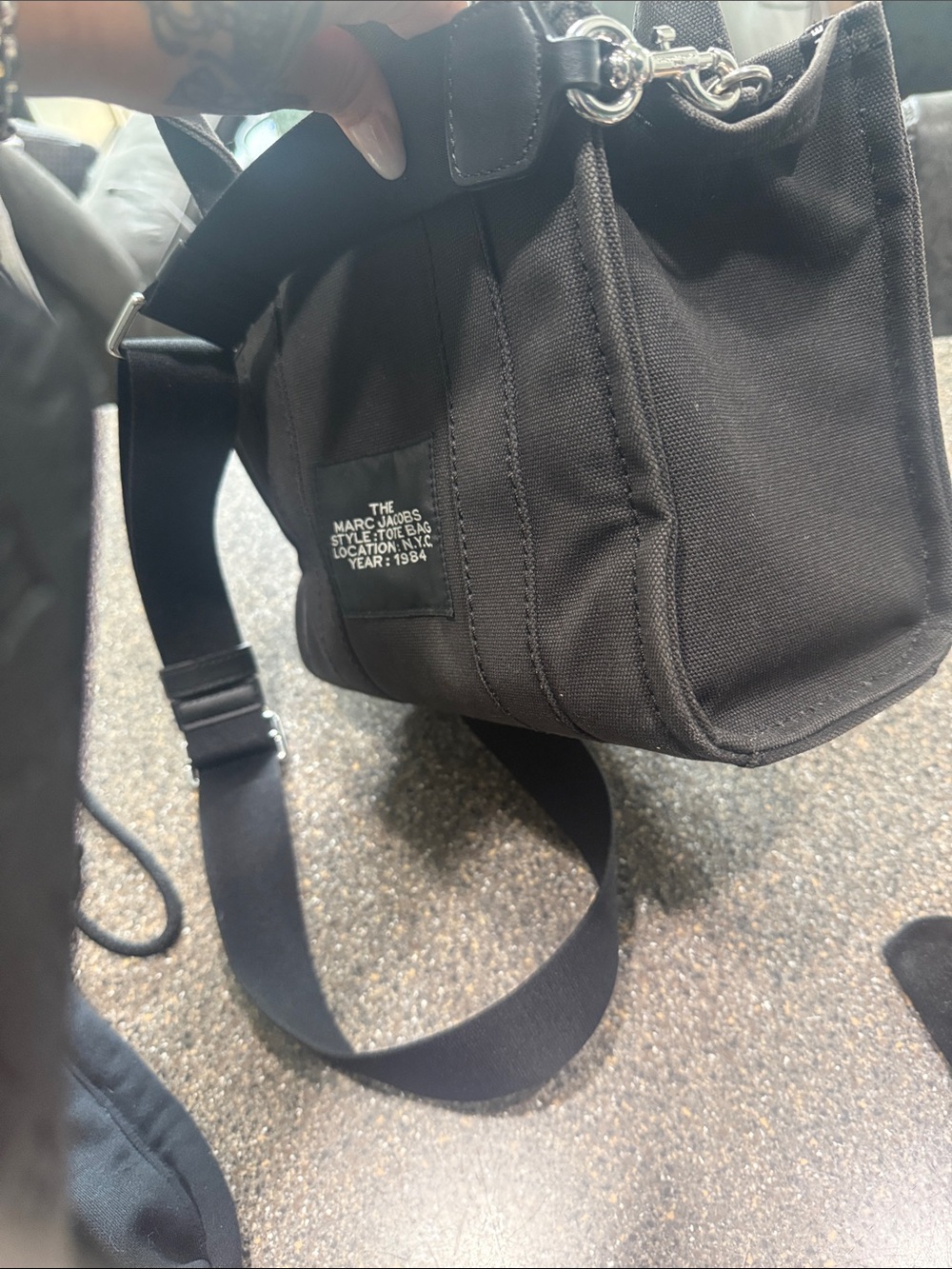 Marc Jacobs Black Canvas 'The Tote Bag' with White Logo and original straps - Picture 6 of 7